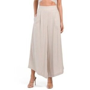 7 For All Mankind Linen Blend Wide Leg High Rise Pleated Pants Beige Size Large